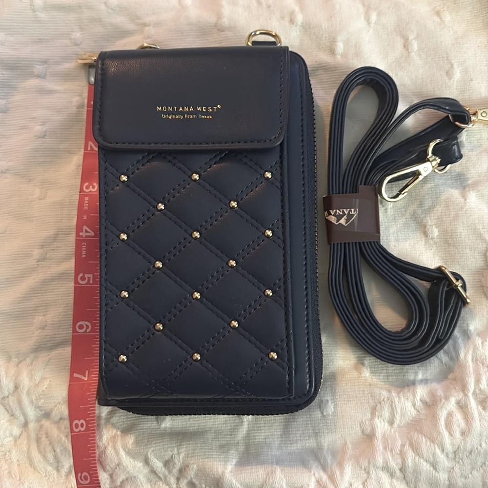 Montana West NWT  Quilted Blue Small Crossbody Cell Phone Purse